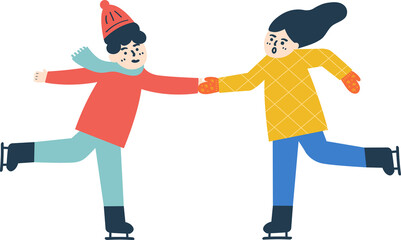 A man is holding a woman’s hand for skating