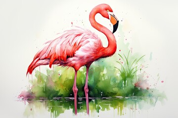 watercolor Flamingo watercolor pink flamingo in splashes Tropical exotic bird rose flamingo