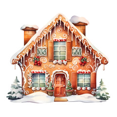 Christmas gingerbread house on transparent background, Christmas, holiday decoration material, vector illustration