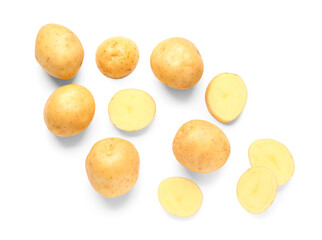 Fresh raw potatoes on white background