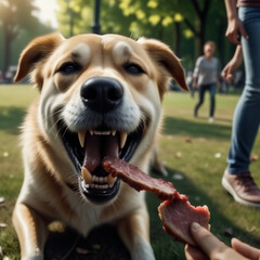 dog bite a meat on the park Generative AI