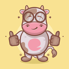 funny cow animal character mascot with thumb up hand gesture isolated cartoon 