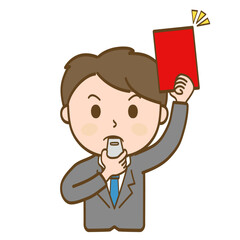 レッドカードを出して警告する男性ビジネスマンのイラスト
