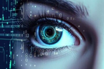 Futuristic woman eye display cyberspace concept science. AI generative - obrazy, fototapety, plakaty