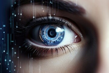 Futuristic woman eye display cyberspace concept science. AI generative - obrazy, fototapety, plakaty