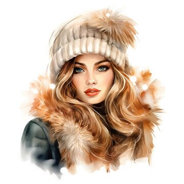 recommend clip art: Women with Winter hat Design Clip art white background Generate Ai