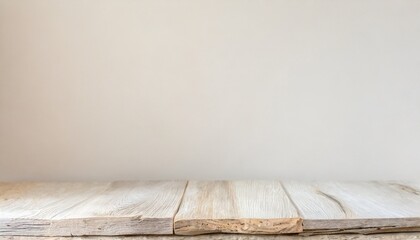 何もない美しい木目の白いテーブル　白くて明るい壁 - obrazy, fototapety, plakaty