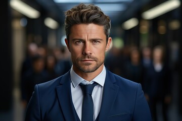 Fototapeta premium Portrait of a confident Leadership Advertising Manager and proud businessman in startup office