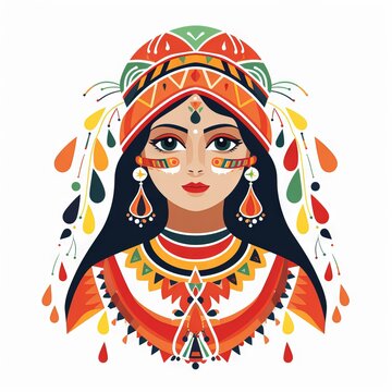 flat color, Rabari Tribe, white background Generative AI