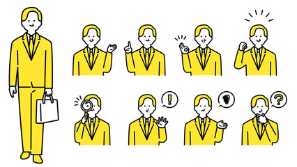 スーツ姿のベテラン男性　上半身・表情バリエーション.