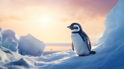 南極のかわいいペンギン　雪と氷の世界 - obrazy, fototapety, plakaty