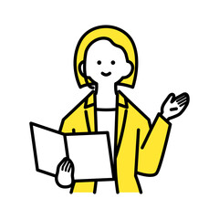 書類を持ち、プレゼンテーションする女性.