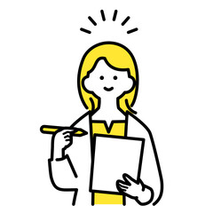 メモを取る女性.