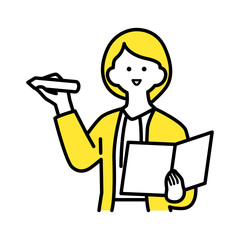 書類を持ち、ボードに書き込む女性・バリエーション.