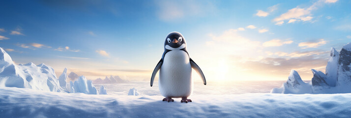 南極のかわいいペンギン　雪と氷の世界 - obrazy, fototapety, plakaty