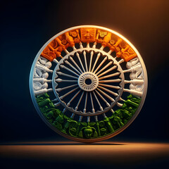 D Render: India Republic Independence Day, Front View with Ashoka Wheel. Patriotic Concept Celebrating National Pride