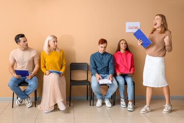 Actors waiting for casting in hall