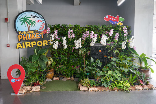 PHUKET, THAILAND - APRIL 15, 2023: Welcome Sign at Phuket Airport&rsquo;s Domestic Terminal.