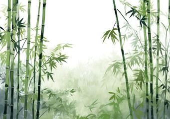 竹　笹の水墨画風背景イラスト