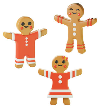 3d icon gingerbread man, woman, adn child