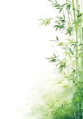Naklejka premium 竹 笹の水墨画風背景イラスト