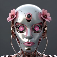 Pink-Eyed Robot Flower Generative AI