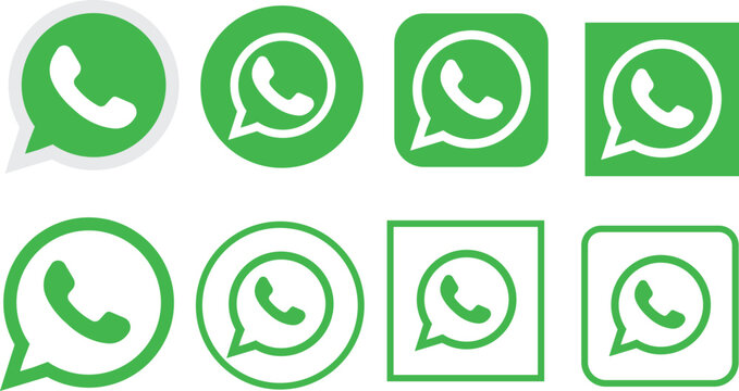 Kiev, Ukraine - December 19, 2020: Set of WhatsApp - popular social media icons, Green Flat buttons with phone and bubble chat instant messenger logos of WhatsApp. Editorial on transparent background.