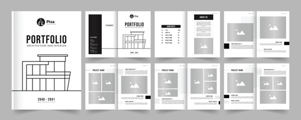 Architecture portfolio or portfolio template design, interior portfolio, business portfolio.