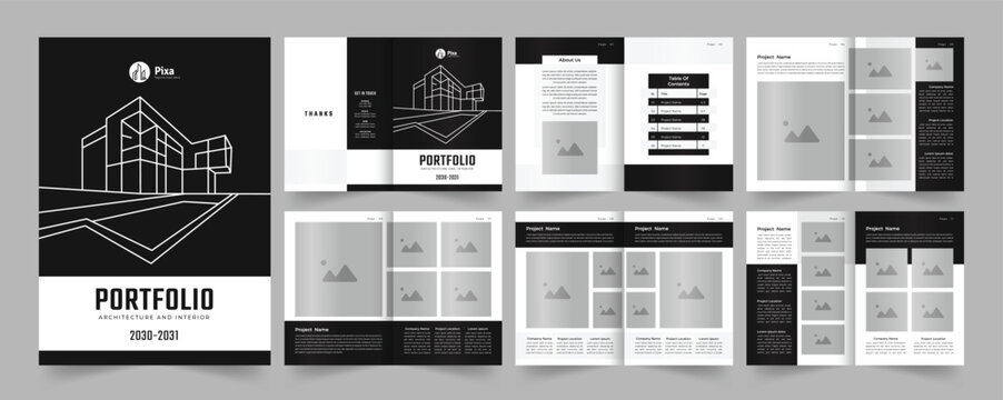 Architecture portfolio template or professional interior portfolio design, interior portfolio, business portfolio.