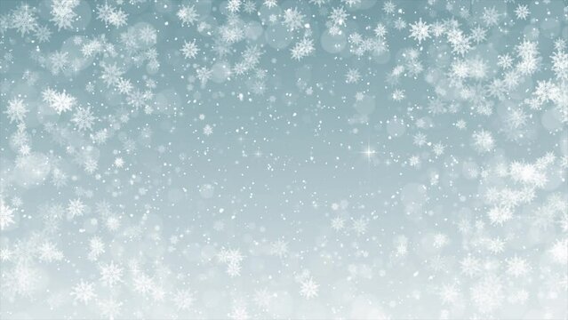 Blue Christmas Winter Snowfall Vintage Frame Background. Christmas Snowflakes Frame. Seamless Loop
