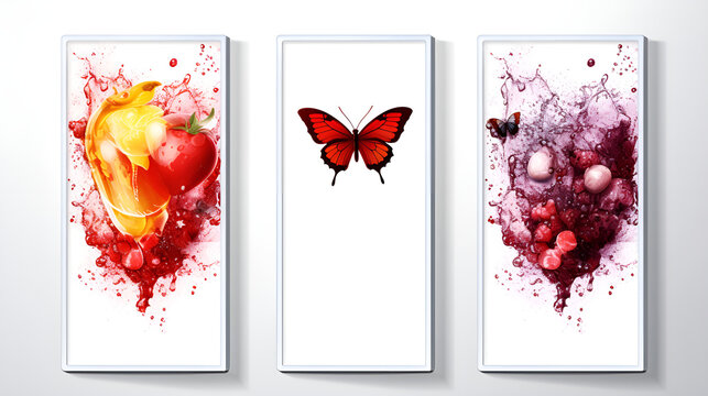 red and white background with butterfly on the fridge