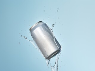 product mockup of a soda can with water splash photography