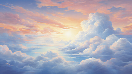 A painting of clouds and the sun in the sky