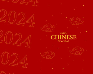 Chinese New Year With Red Background Year Of Dragon Design With 2024 Number