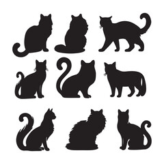 Isolated Cats on the white background. Animals silhouettes. Vector EPS 10.	