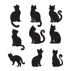 Isolated Cats on the white background. Animals silhouettes. Vector EPS 10.	