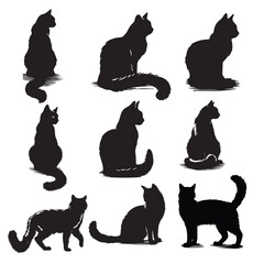 Isolated Cats on the white background. Animals silhouettes. Vector EPS 10.	