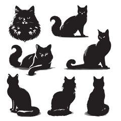 Isolated Cats on the white background. Animals silhouettes. Vector EPS 10.	