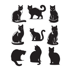 Isolated Cats on the white background. Animals silhouettes. Vector EPS 10.	