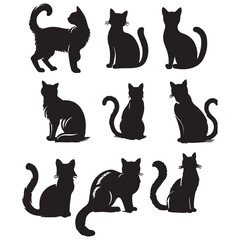 Isolated Cats on the white background. Animals silhouettes. Vector EPS 10.	