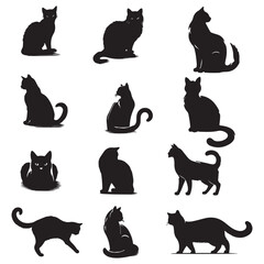 Isolated Cats on the white background. Animals silhouettes. Vector EPS 10.	
