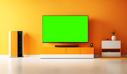 modern living room with tv green screen