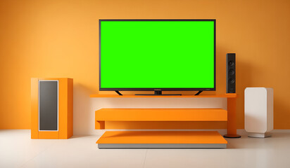 modern living room with tv, green screen