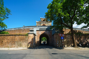 Fototapeta na wymiar Quang Duc gate to Hue Imperial City (the Citadel) in Hue city, Vietnam