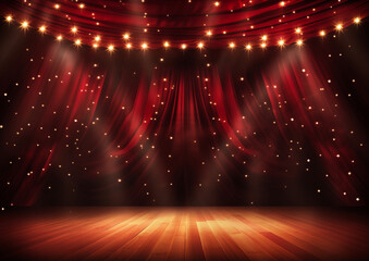 豪華なレッドカーテン、ステージの背景イラスト
