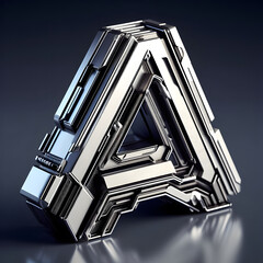 Futuristic 3D-Rendered Tech Letter 'A': Sleek, Modern, and Aesthetically Advanced Design. 