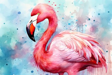 watercolor Flamingo watercolor pink flamingo in splashes Tropical exotic bird rose flamingo