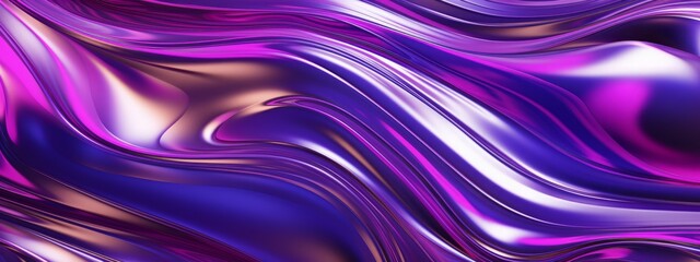Metal chrome liquid background abstract texture silver gradient 3d pattern design fabric. Liquid metal wave chrome hologram iridescent shiny wavy rainbow purple neon fluid reflection mercury pink blur