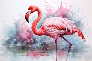 watercolor Flamingo watercolor pink flamingo in splashes Tropical exotic bird rose flamingo