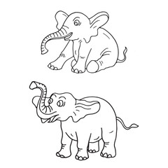 Set of cartoon elephant hand drawn illustration element vector